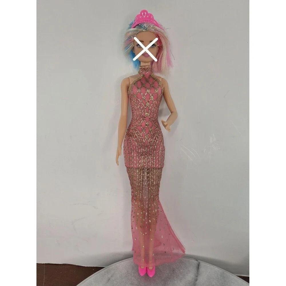 Barbie Doll Size Pink Party Dresses Lot Tiara Evening Heel Boots Clothing Outfit